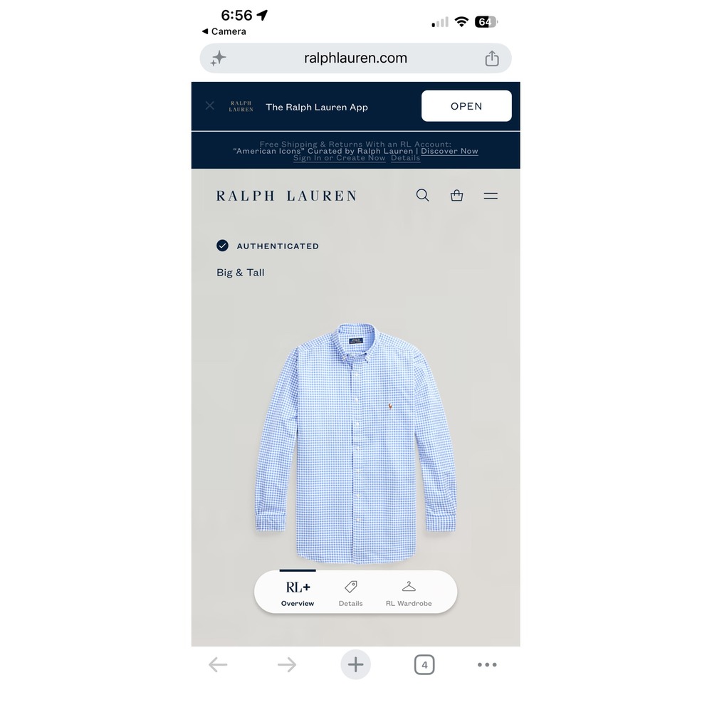 Polo Ralph Lauren Button Down Shirt 3XLT Blue Gingham Classic Fit Big and Tall - Picture 8 of 9